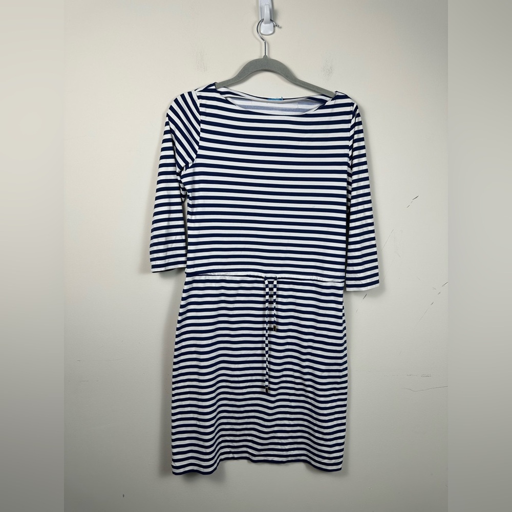 J. McLaughlin Marianne Catalina Cloth Drop Waist Dress Small Blue White Stripe